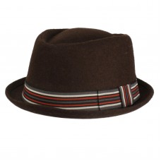 Hombre&apos;s Winter Wool Blend Pork Pie Derby Fedora Stripe Hatband Hat Brown S/M 56cm 655209248663 eb-47593922